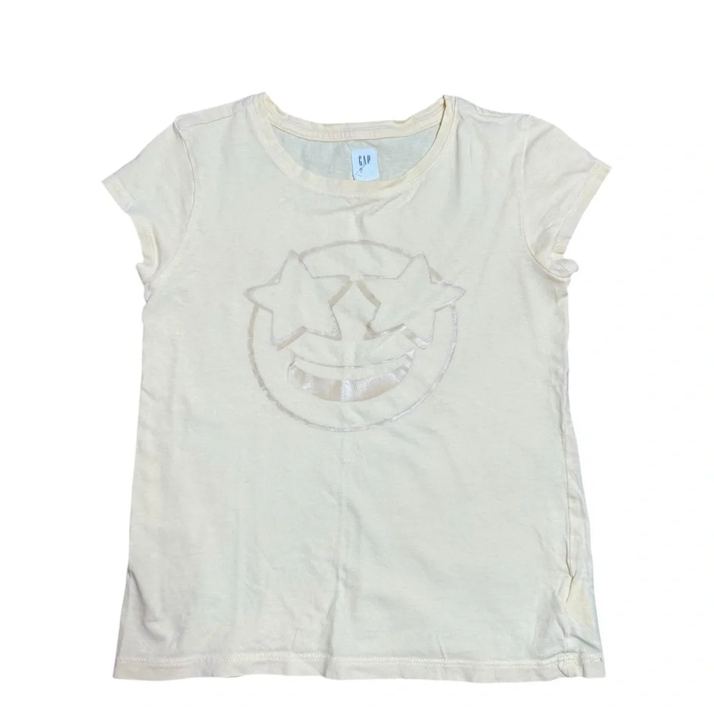 GAP Kids Yellow Emoji Graphic Short Sleeve Tee T-Shirt Size M (8)